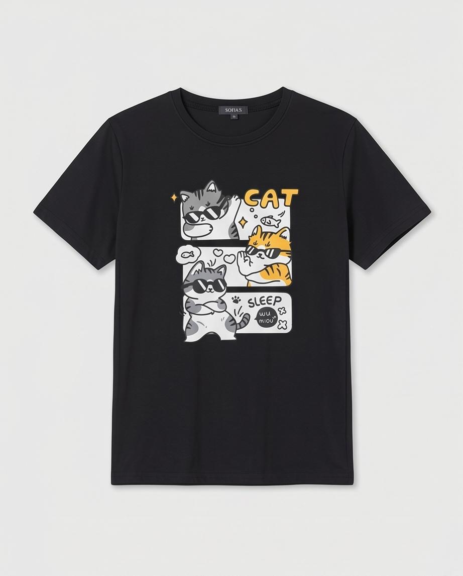 Blusa con estampado de gatos estilo kawaii de Mujer